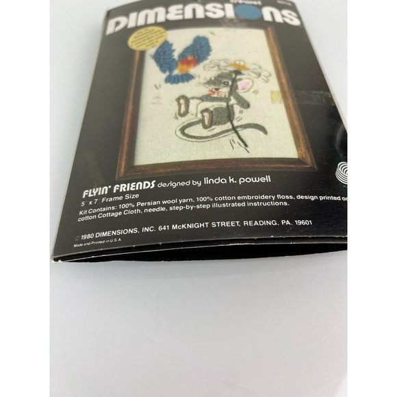 Vintage Dimensions Crewel 1980 Flyin' Friends Linda Powell 5x7 Mouse Bird Animal - Picture 12 of 12